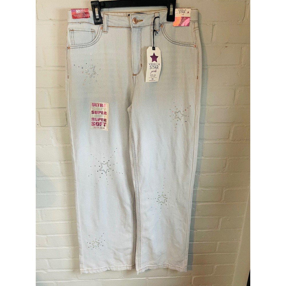 NWT Vanilla Star‎ Girls Wide Leg High Rise Jeans - Size 16 - Rhinestone Stars